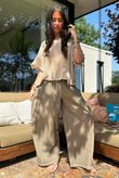 Rustic Nature Linen Blend Pocket Pleat Wide Leg Washed Walnut